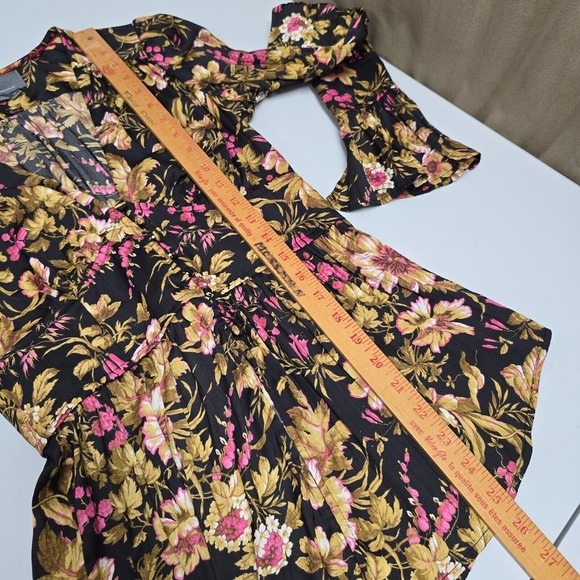 Anthropologie Top Womens XS Black Floral Button Up Deep V-Neck Feminine Romantic - Picture 11 of 12